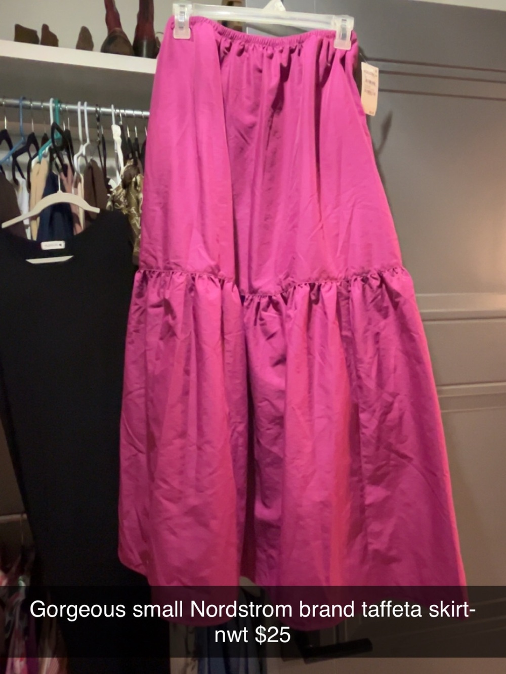Nordstrom Hot Pink Taffeta Tiered Maxi Skirt